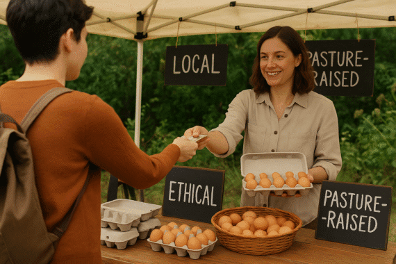 buying local ethical food at a market