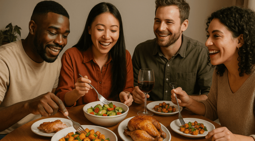 shared meal with mixed diets on table