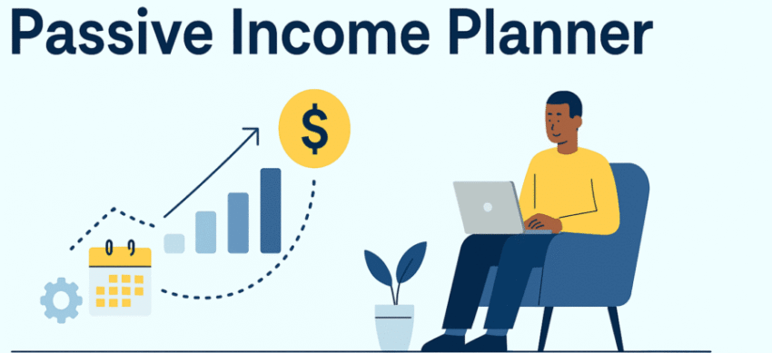 Illustration of a person planning passive income strategies using AI tools